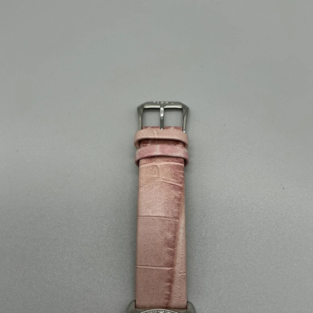 Fossil F2 ES-1350 Womens Watch 33mm Silver Heart Dial Pink Leather New Battery
